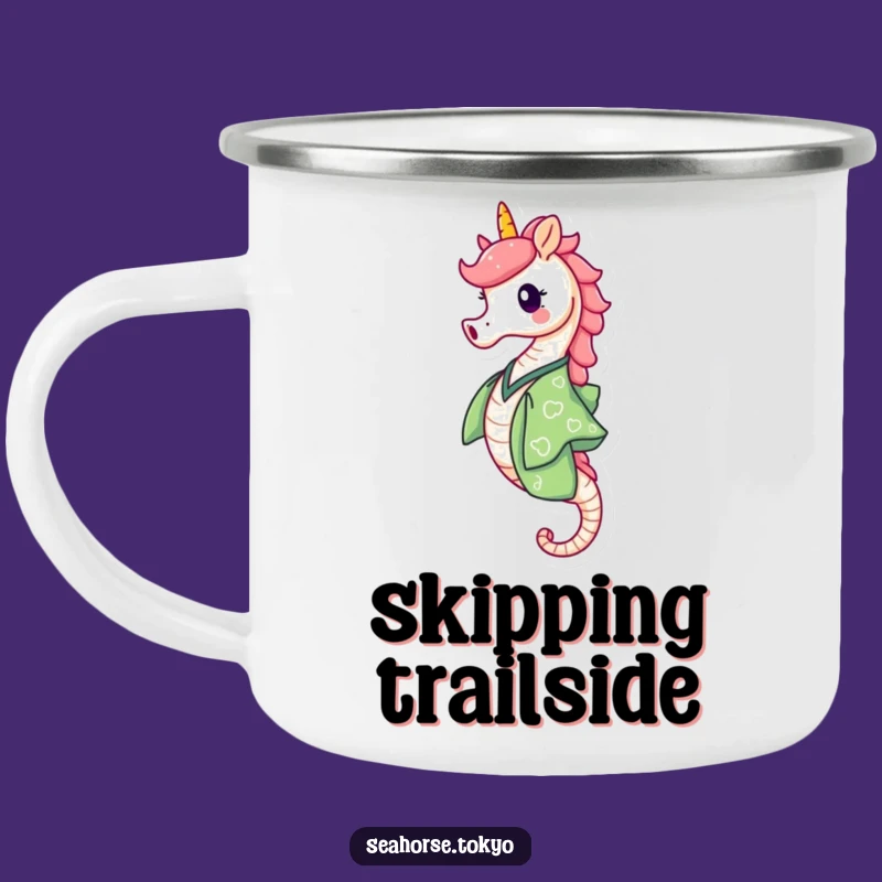 Funny Green Kimono Seahorse Camping Mug: Adventure with a Skip