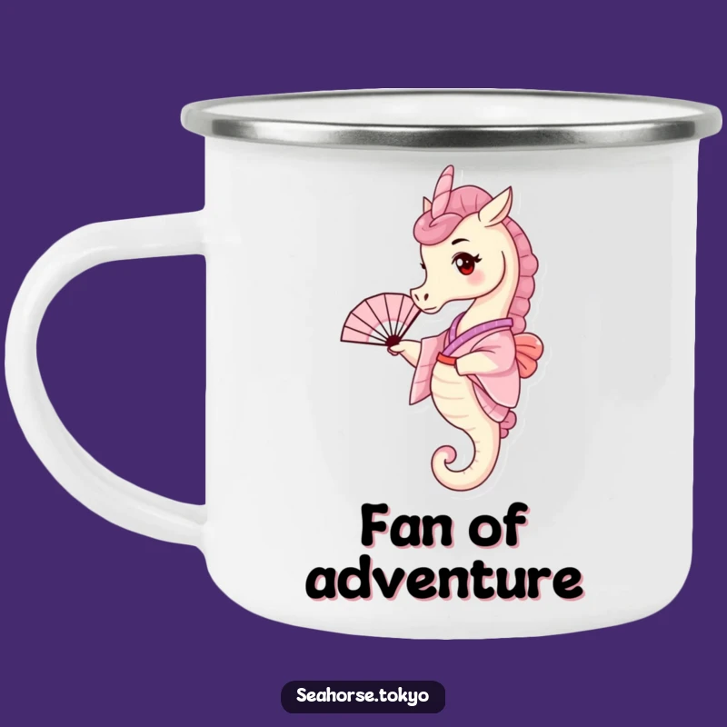 Funny Tiny Seahorse Kimono Camping Mug, an Outdoor Gift Waving Hello