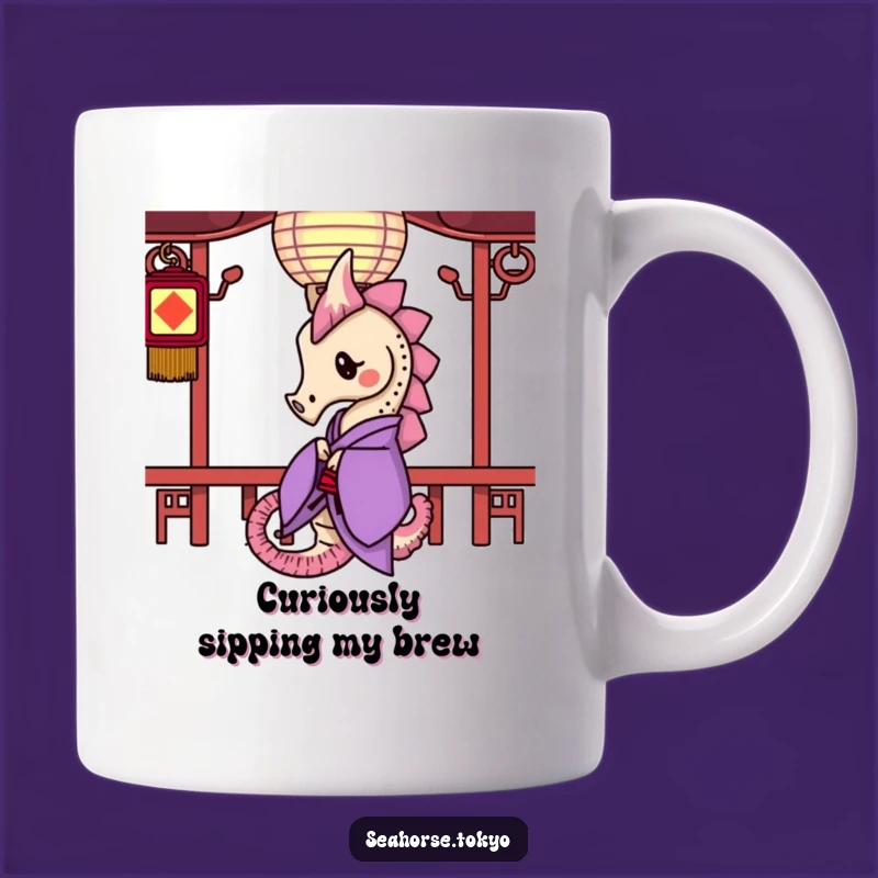 Funny Purple Kimono Seahorse Mug: Peeking Curiosity for a Fun Gift