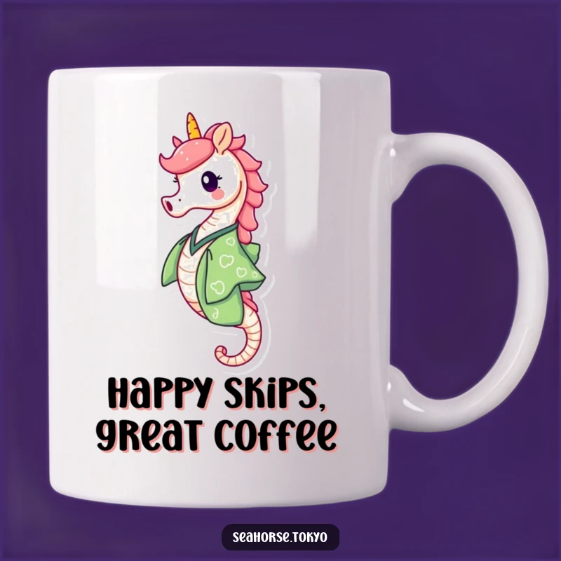 Funny Green Kimono Seahorse Mug: Skipping Joy for a Fun Gift