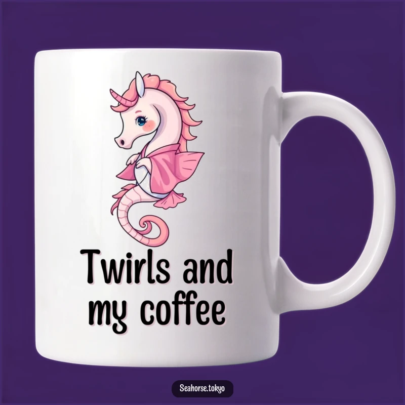 Funny Pink Kimono Seahorse Mug: Elegant Twirls for a Fun Gift