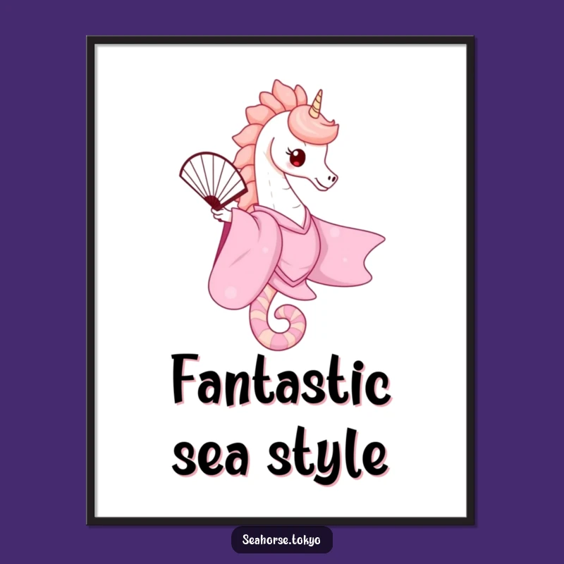 Elegant Seahorse Kimono Poster - Cute Wall Art for Marine & Japanese Decor