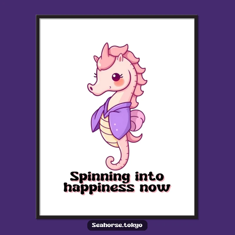 Free Printable Wall Art: Cheerful Seahorse in Purple Kimono Spins with Joy