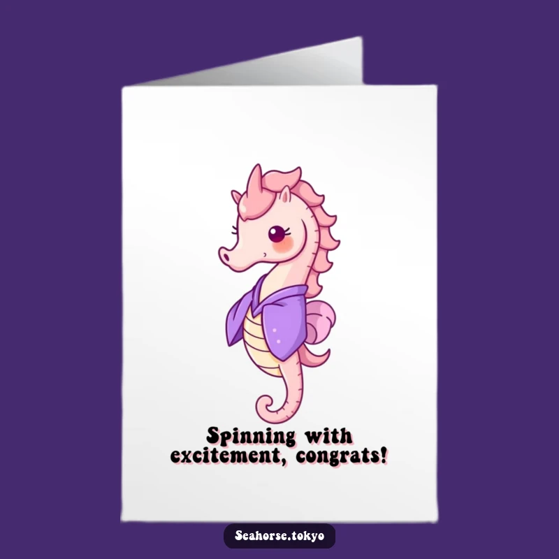 Free Printable Congrats Card: Seahorse in Purple Kimono Spins for Your Win