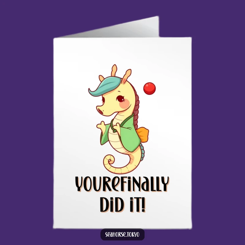Free Printable Seahorse Congrats Card: Elegant Kimono Celebration Hilarious Downloadable Gift