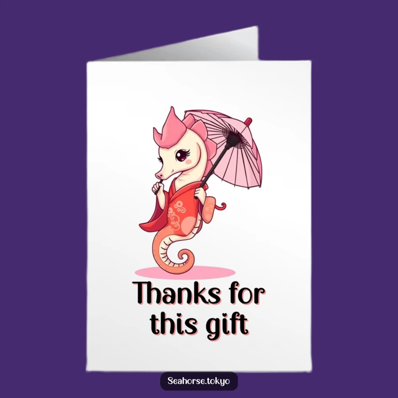 Free Printable Thank You Card: Graceful Seahorse in Red Kimono Offers Thanks