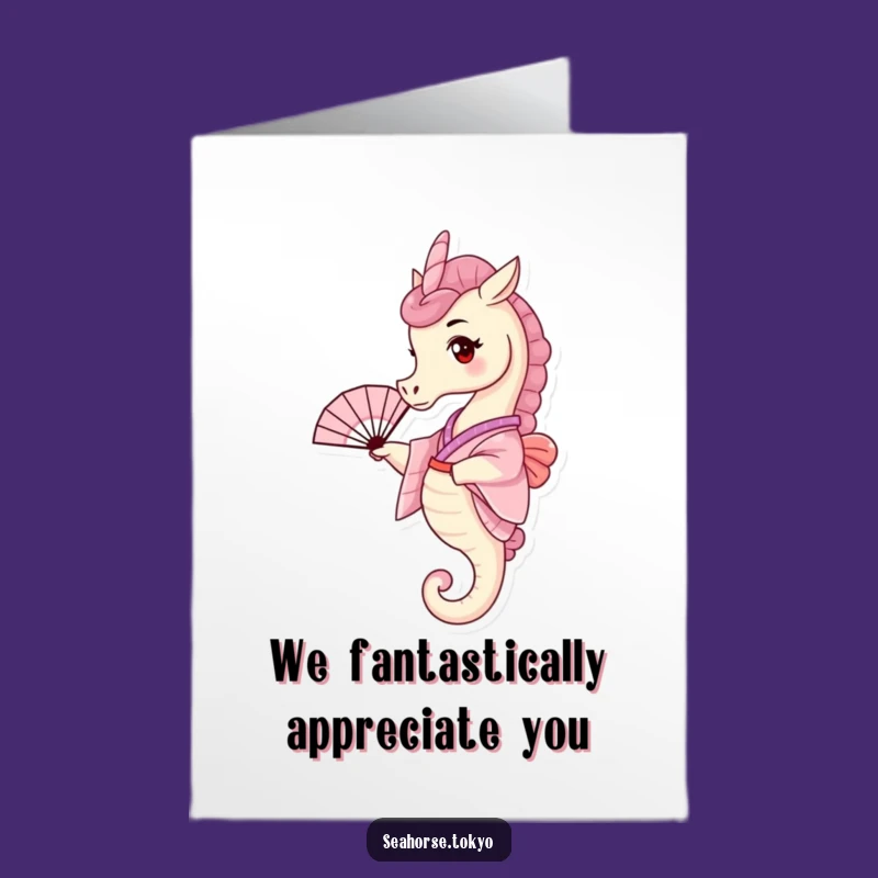 Free Printable Thank You Card: Tiny Seahorse in Pink Kimono Offers Thanks