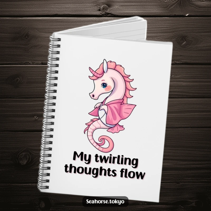 Funny Notebook cover with a seahorse in a pink kimono twirling, perfect for journaling elegant thoughts and ideas.